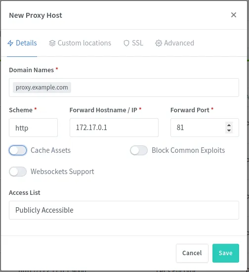 adding a proxy host
